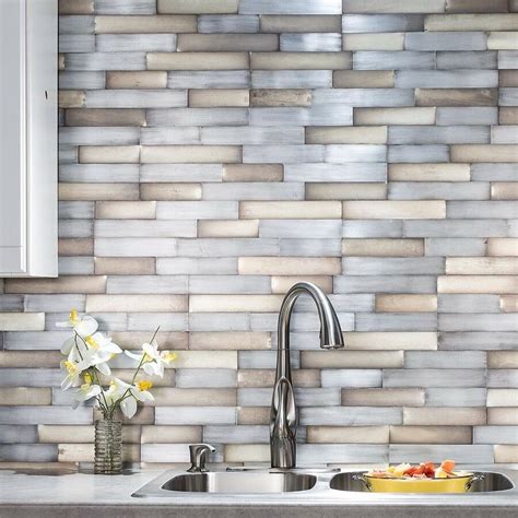 Self Adhesive Metal Tiles Mother Of Pearl Tile Backsplash Kitchen Wall