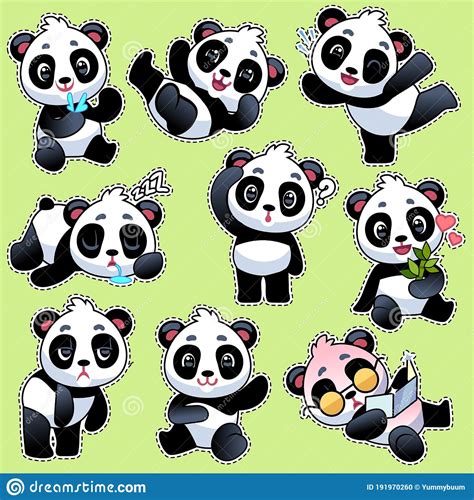 Conjunto De Pegatinas Con Pandas Lindos Osos Adorables Y Lindos