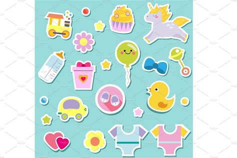 Baby Stickers Vector Set Icons Creative Market