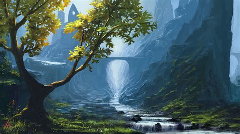 1920x1080 River Art Ruins Tree Nature Bridge Stones Rocks