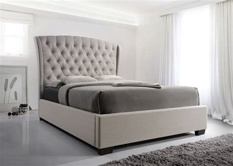 Crown Mark Kaitlyn Beige King Bed Grey Upholstered Bed Upholstered