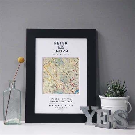Personalised Single Map Engagement Art By Basil And Ford
