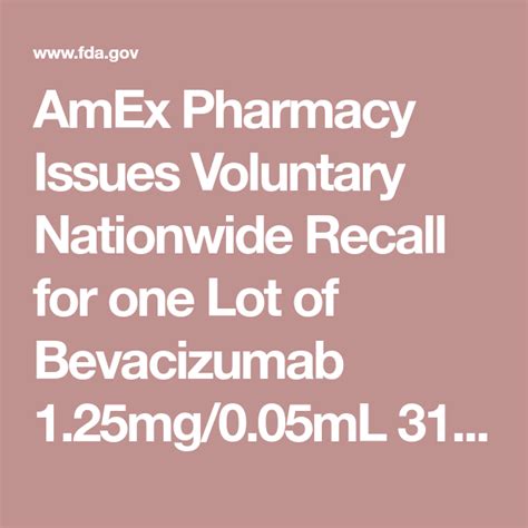 Amex Pharmacy Issues Voluntary Nationwide Recall For One Lot Of