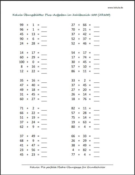 Jedes arbeitsblatt hat 100 multiplikationsaufgaben von 1 • 1 bis 10 • 10. Übungsblätter ZR100 - Kekula: Mathe üben für die Grundschule