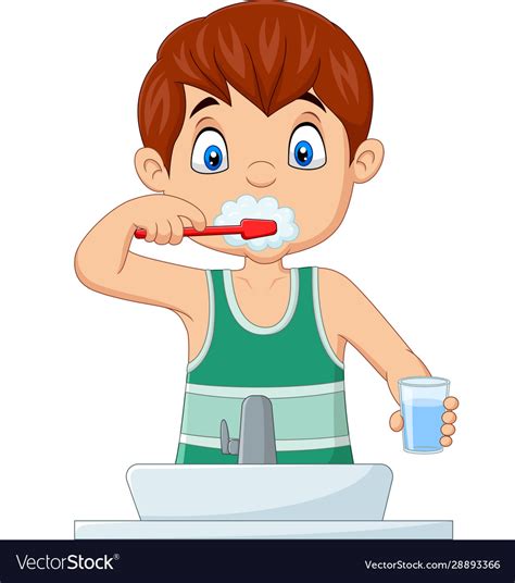 Cute Little Boy Brushing Teeth Royalty Free Vector Image