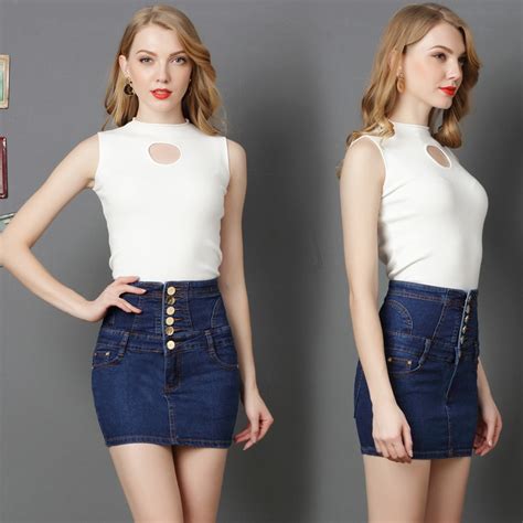 2018 Spring New Style Women Sexy Mini Skirts Plus Size High Waist Denim