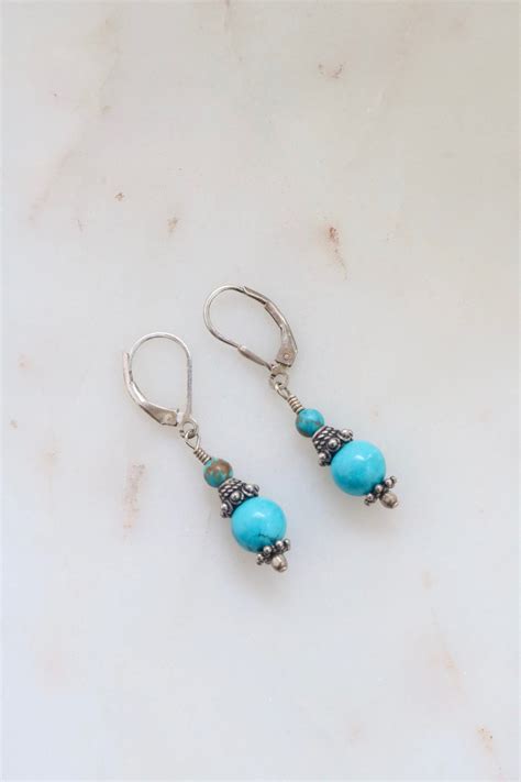 Sterling Silver Turquoise Dangle Earrings Etsy Turquoise Sterling