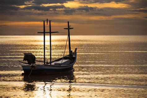 Fishing Boat Floating In The Sea At Morning Sunshine Timethailand