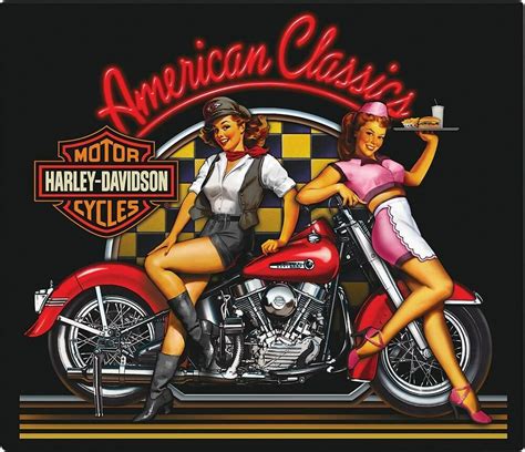 Harley Davidson Motorcycle Diner Pin Up Girls Sign
