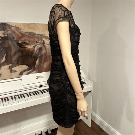 Tadashi Shoji Black Nude Lace Overlay Silk Dress Size Gem