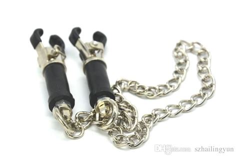 quality kinky erotic unisex squeeze fine tuning blackline nipple clamps with metal chains sex