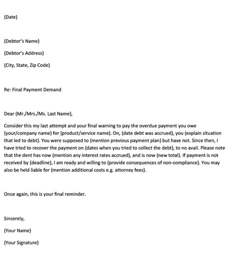 Letter Of Demand For Payment Template