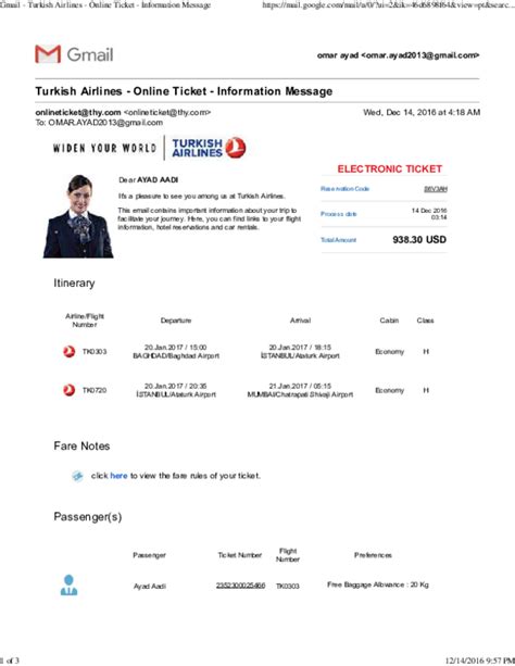 Turkish Airline 3 Digit Code