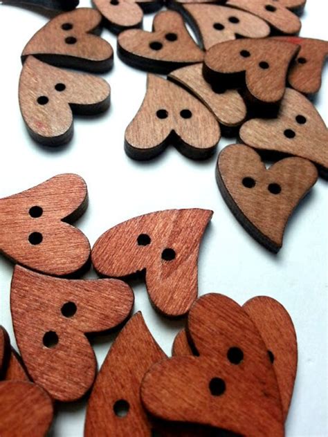 Lot Of 20 Small Wooden Heart Buttons Decorative Button With 2