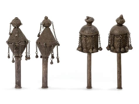 Two Pairs Of Silver Torah Scroll Finials Yemen Late 19th Century Or