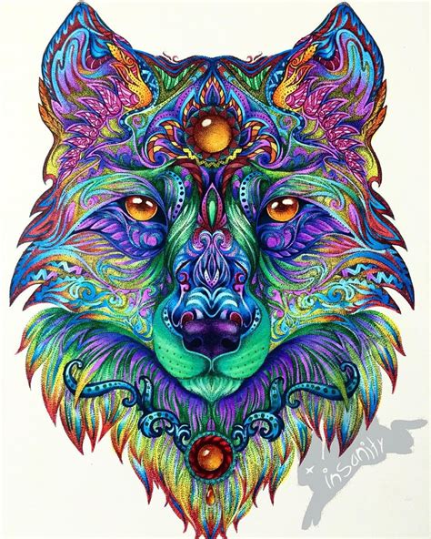 By Instagram User Escapinginsanity Mandala Wolf Colorful Paintings