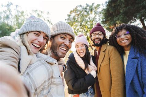 Group Of Young People Smiling And Having Fun Taking Selfie Portrait