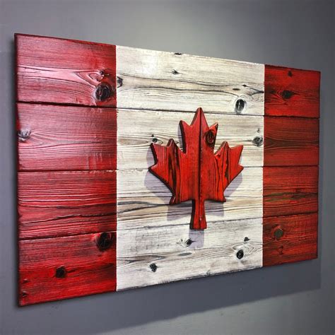 Rustic Wood Canadian Flag 20 X 30 Burnt Cedar Etsy