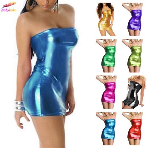 Women Sexy Patent Leather Bodycon Strapless Clubwear Party Dress 8colors Shopee Singapore