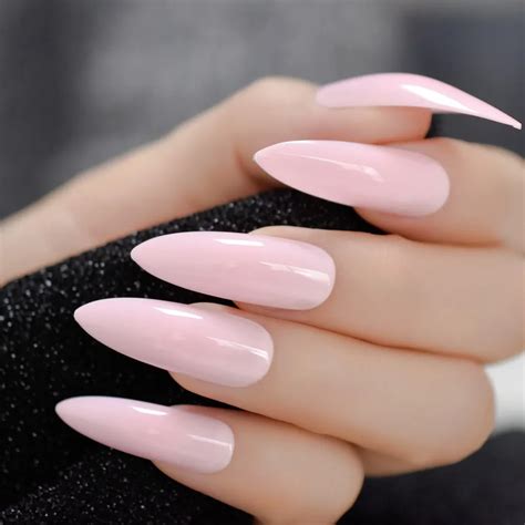 Extra Long Stiletto Nails 24pcs Pink Artificial Sharp Nail Art Full Cover Oval Stiletto Uv Gel