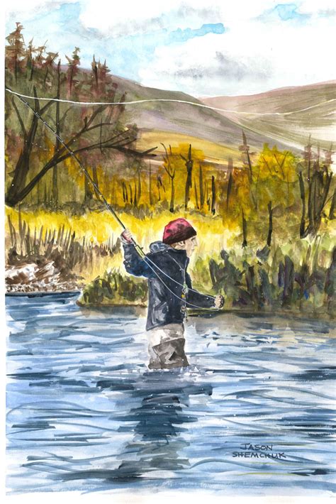 Casting Back Original Watercolor Wadeoutthere In 2021 Fly Fishing