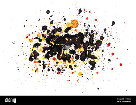 Splatter Flow Paint Isolated On White Background Made With Black And