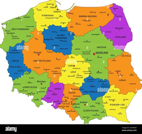 Mapa Político De Polonia Colorido Con Capas Claramente Etiquetadas Y