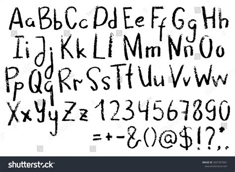 Vektor Stok English Letters Numbers Handwritten Grunge Alphabet Tanpa