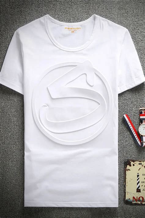 fashion personality 3d printed letter embossing wear short sleeve space cotton crewneck fashion