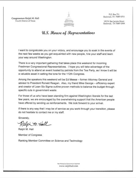 Sample Letter To Representative
