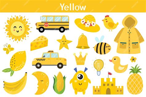 Premium Vector Yellow Color Objects Set Learning Colors For Kids Cute