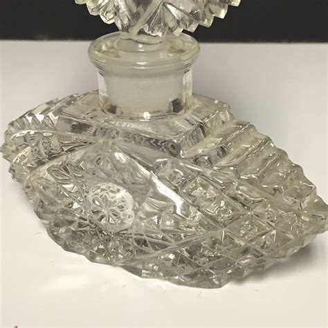 Vintage Pressed Glass Crystal Art Deco Perfume Bottle With Large