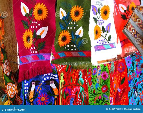 Tzotzil Hand Woven Textiles Zinacantan Chiapas Mexico Stock Photo