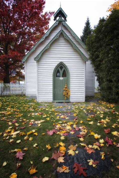 Little White Church In Autumn Stock Image Image Of Brochure Bell