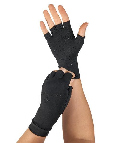 Tommie Copper Half Finger Gloves Support Compression Hand Pain Black