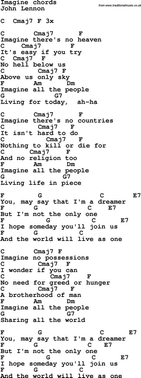 Song Lyrics With Guitar Chords For Imagine John Lennon Easy Guitar
