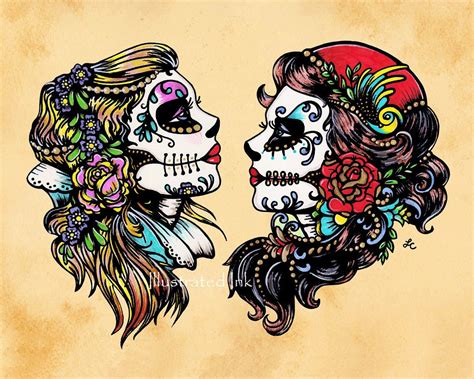 Day Of The Dead Tattoo Flash Art Beauties 8 X 10 Or 11 X 14