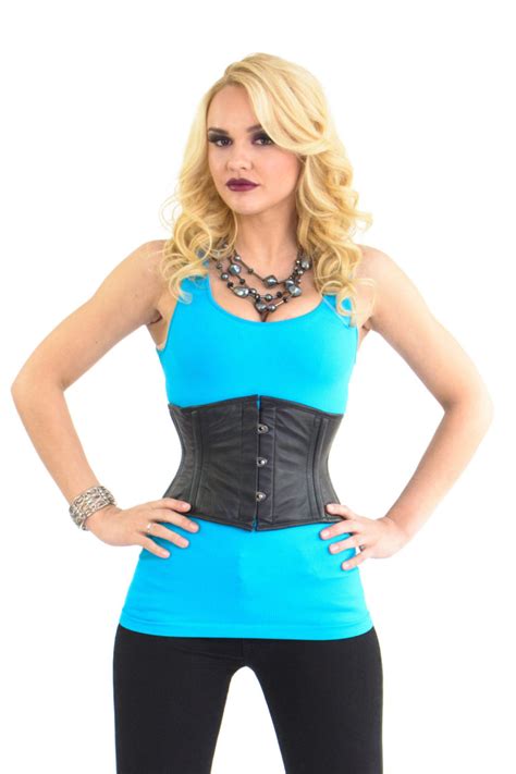 bella black leather underbust steel boned waspie corset glamorous corset