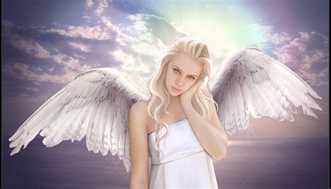 Wallpaper Illustration Fantasy Art Fantasy Girl Blonde Anime Sky Wings Angel Wing