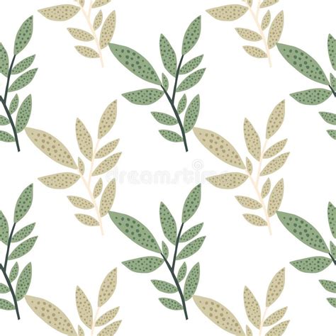 Botanic Seamless Pattern With Green And Beige Isolated Branches Floral