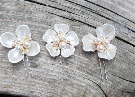 3 Bridal Flower Hair Pins Floral Wedding Hairpins Jeweled Etsy