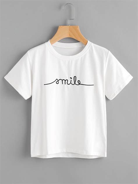 Letter Embroidered Tee Embroidered Tee Print T Shirt Printed Shirts