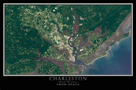 Charleston South Carolina Satellite Poster Map Aerial View