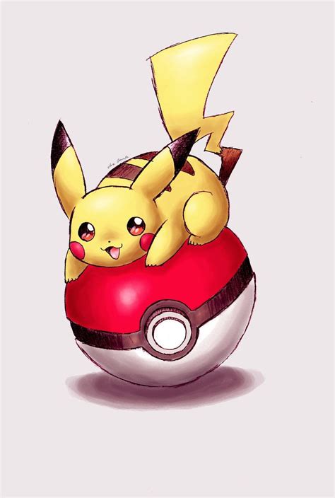 Pikachu On A Pokeball By Shiroiwolf On Deviantart Pikachu Pikachu