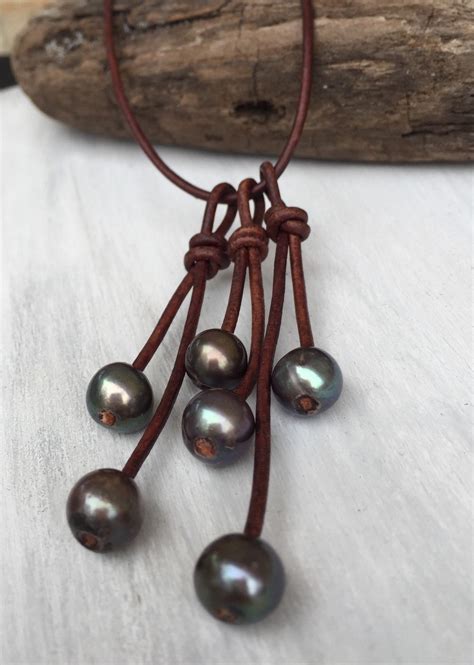 Leather Pearl Tassel Necklace Leather And Pearls By Carolinelenox