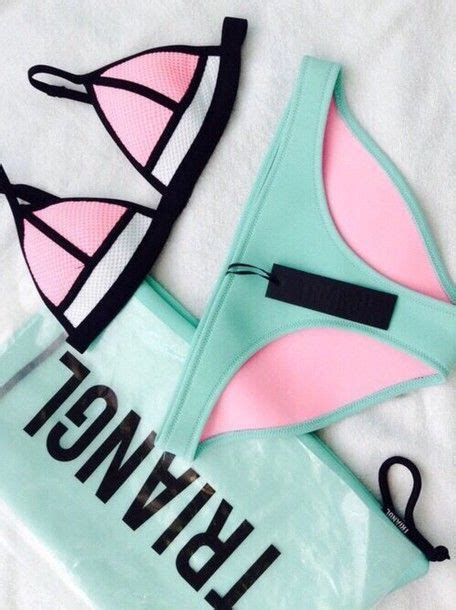 swimwear modern bikini triangle bikini pastel pastel pink pastel green pastel… lay cute