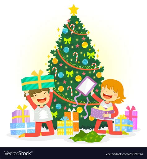 Opening Christmas Presents Royalty Free Vector Image