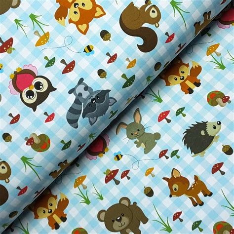 Wunderschöner weicher jersey super geeignet für kleidung wie hosen, kleider ,shirts usw. Jersey * Waldtiere auf hellblauen Karos - Träume aus Stoff