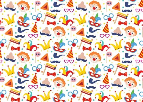 Premium Vector Happy Purim Seamless Pattern With Clowns Circus