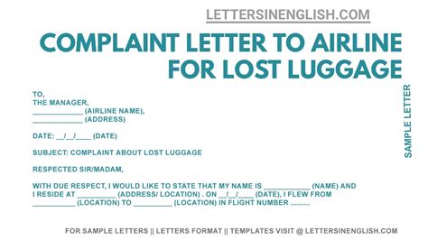 Lost Luggage Complaint Letter Sample Letter To Airline For Lost
